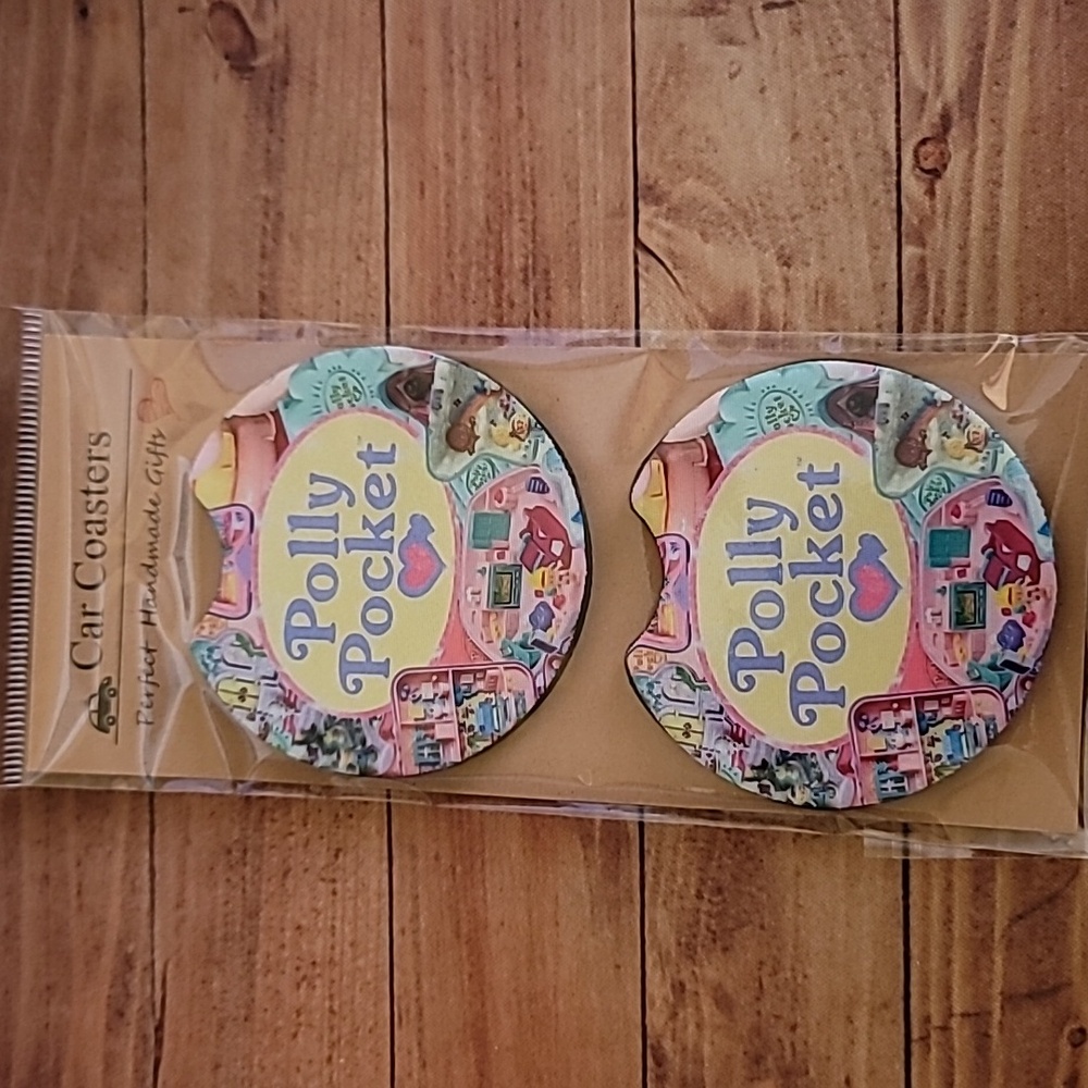 Polly Pocket Handmade Reuseable Neoprene Set of 2 Cup Holder Car Coasters
